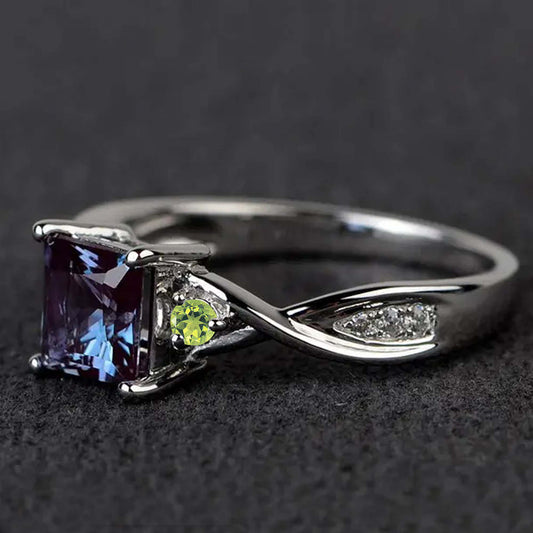 Alexandrite Peridot Halo Ring