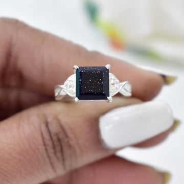 Halo Blue Sunstone Ring