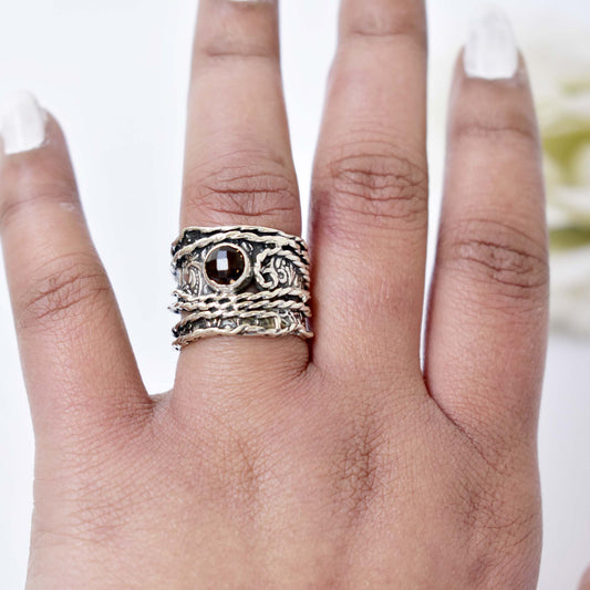 Smoky Quartz textured Band Ring