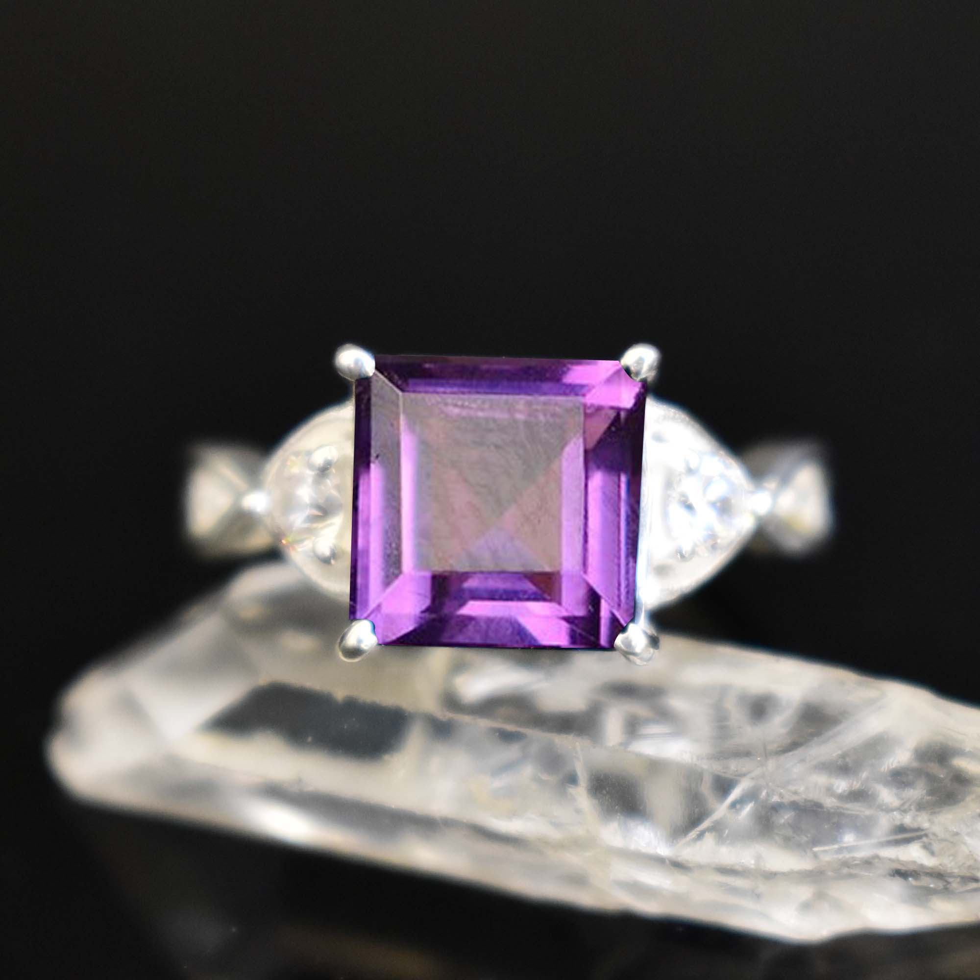 Purple Amethyst Halo Ring