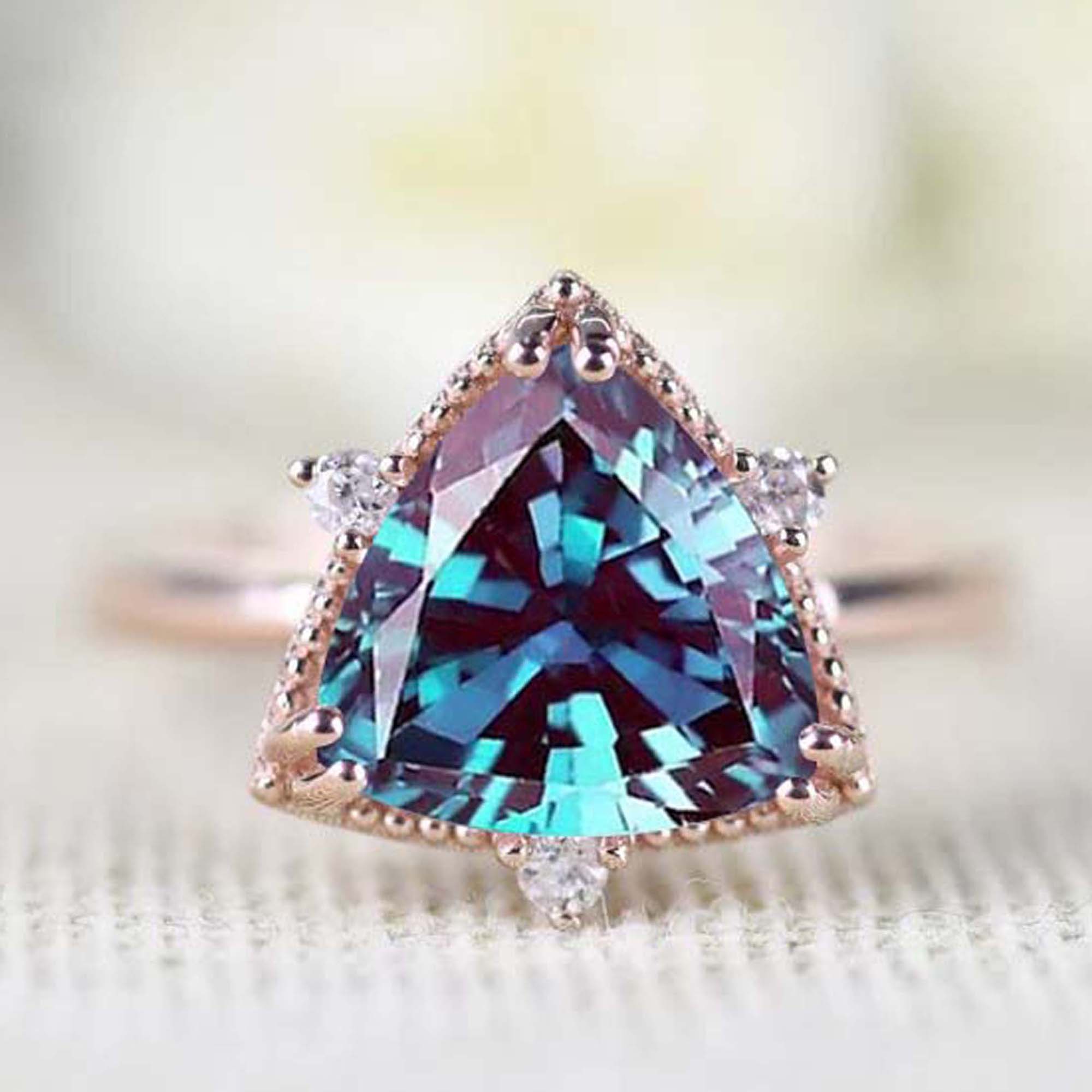 Beautiful Trillion Cut Alexandrite Ring