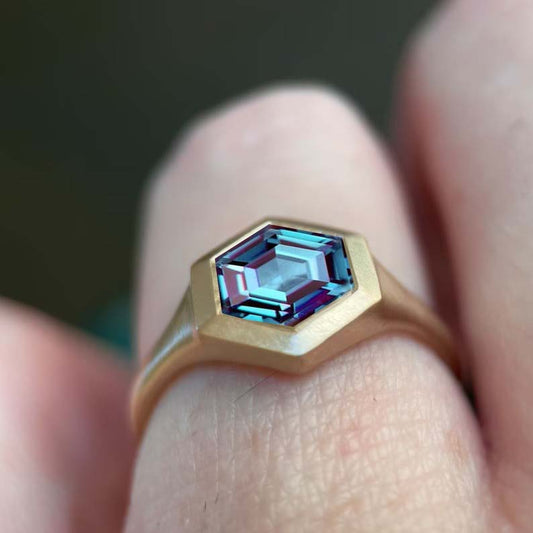 Hexagon Color Changing Alexandrite Ring