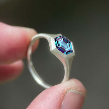 Hexagon Color Changing Alexandrite Ring