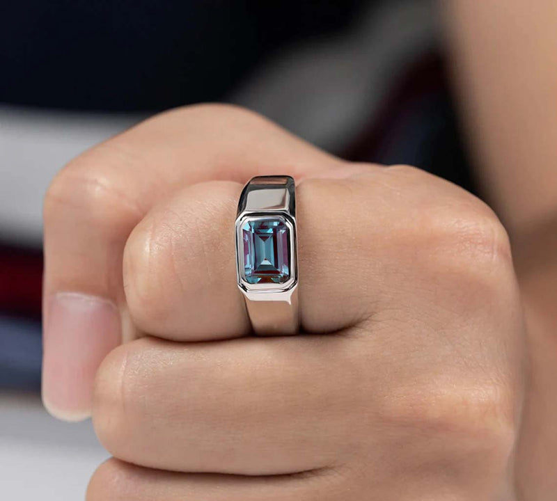 Bold & simple look faceted octagon shaped gemstone men ring with 925 sterling silver