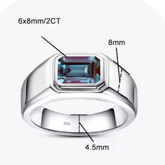 Bold Rectangular Gemstone Band Ring in 925 Silver – Multiple Stone Options