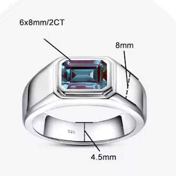 Bold & simple look faceted octagon shaped gemstone men ring with 925 sterling silver