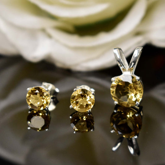 Elegant Citrine Pendant & Earring Set