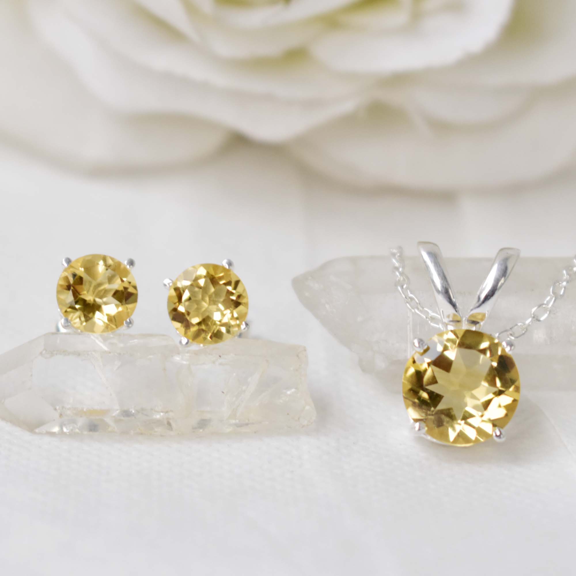 Elegant Citrine Pendant & Earring Set